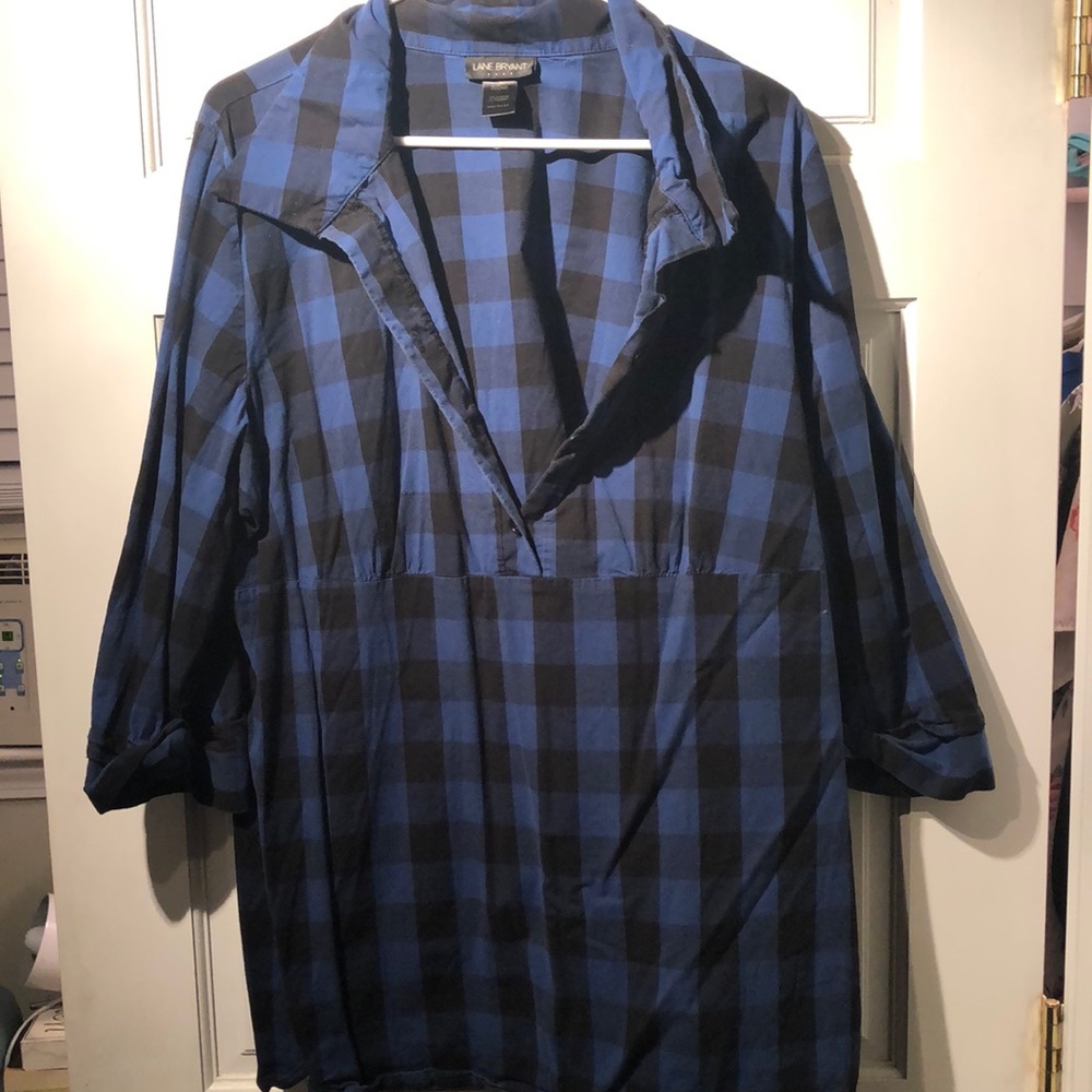 Lane Bryant Plaid blue and black 3/4 sleeve blouse
